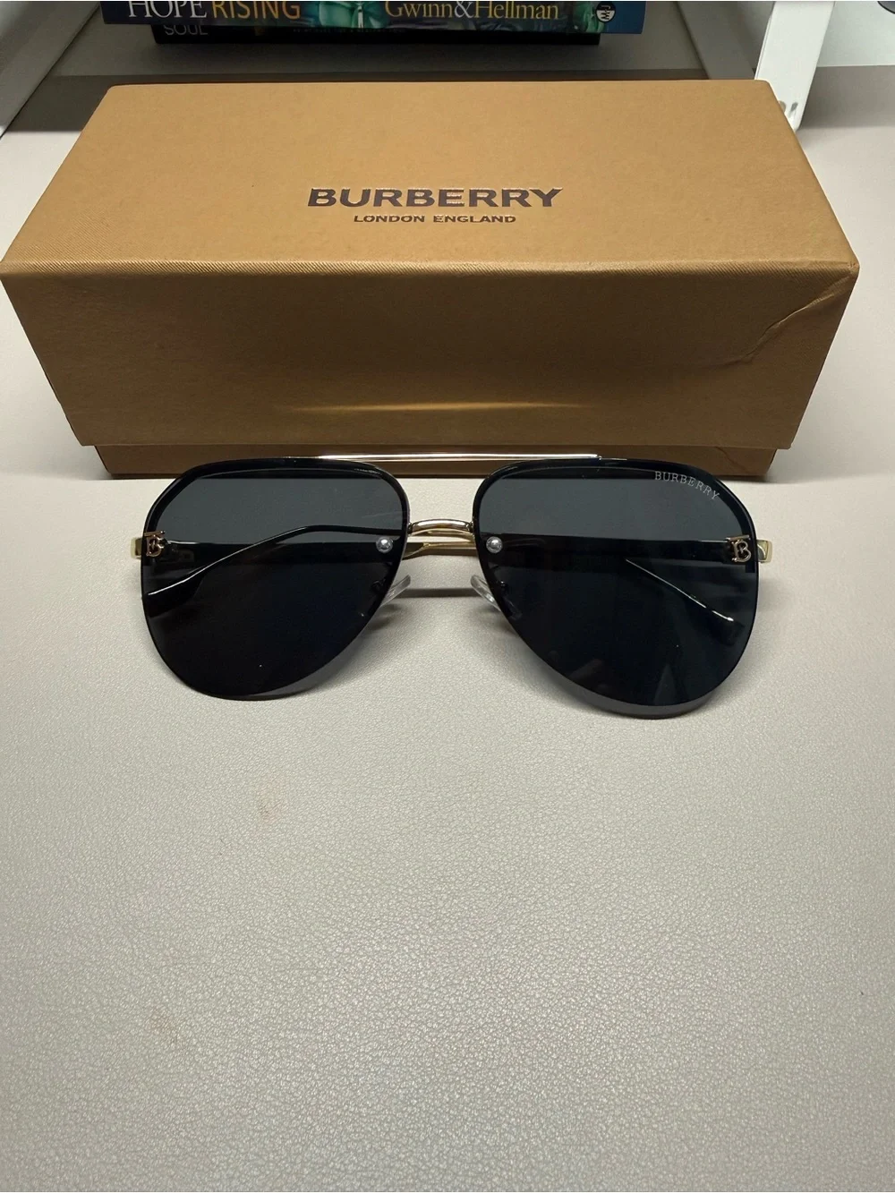 Men/Women Black Lens Sunglasses with Gold Frame Accents